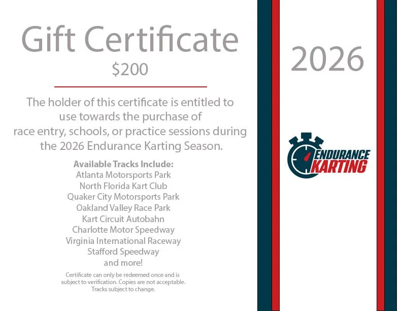 $200 Gift Certificate — Endurance Karting - Arrive and Drive